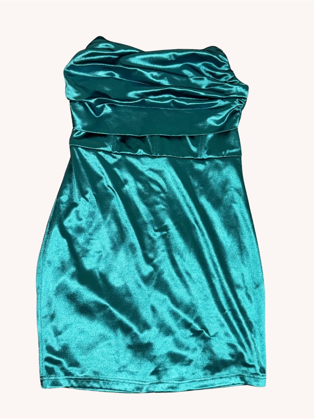Blue Blush Strapless Green Satin Mini Dress